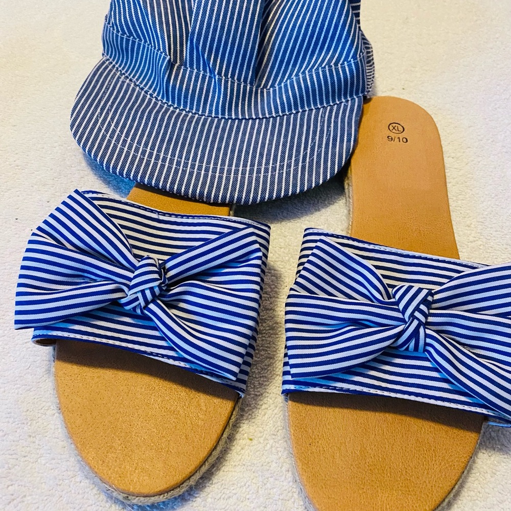 Brand New Stylish Sandals And A Hat To Go With Them - Shoe Size 9/10 - Box 68